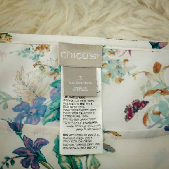 Chico's 3 Size XL Floral Butterfly Print 3/4 Sleeve Asymmetrical Hem Tunic Top - Picture 5 of 7